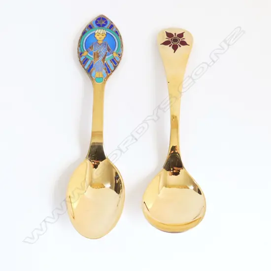 2 DANISH SILVER ENAMELED  SPOONS 1 BY GEORG JENSON  1 BY A MICHELSEN  88GMS TOTAL WIEGHT