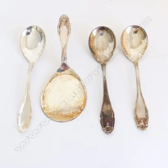3 DANISH SILVER DESSERT SPOONS & CAKE SERVER 128GMS