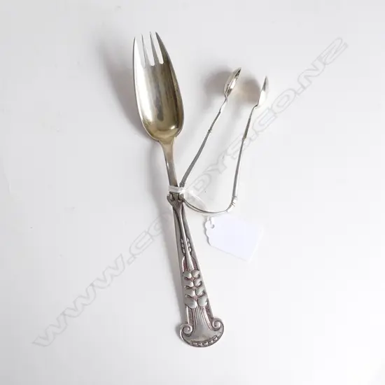 DANISH SILVER SERVING FORK & SILVER SUGAR TONGS  81GMS