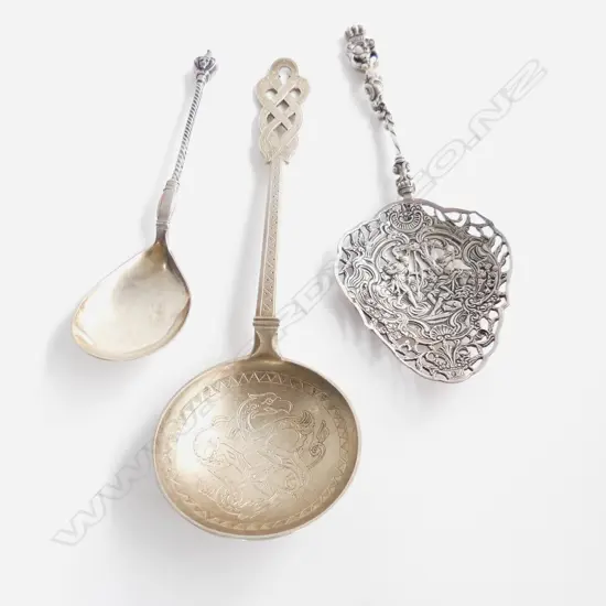 2 DANISH SILVER & 1 DUTCH SILVER COLLECTORS SPOONS104GMS