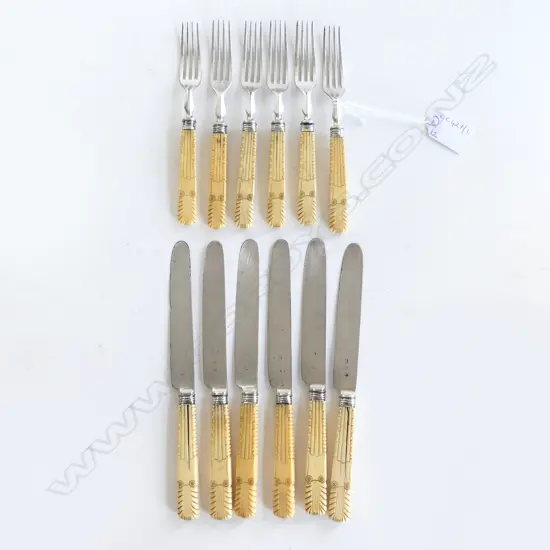 12 PCE CUTLERY SET; CARVED IVORY? HANDLES