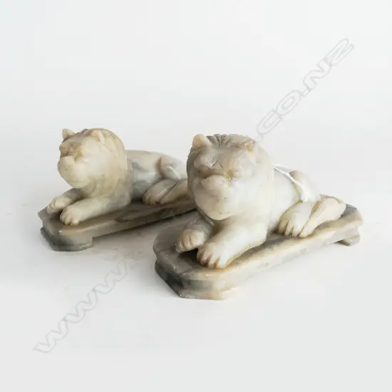 PR OF CARVED STONE RECUMBENT LIONS L150MM