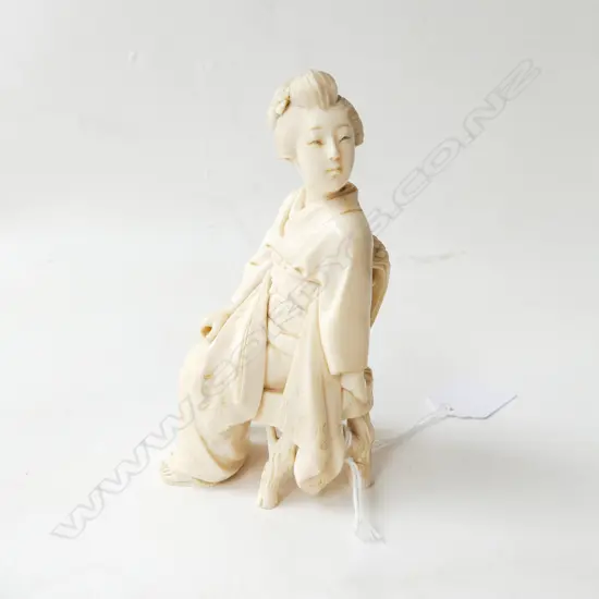 IVORY FIGURE OF GEISHA; Signature to base of foot, H.110mm