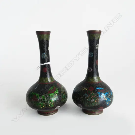 PR OF VINTAGE CLOISONE SMALL VASES H120MM