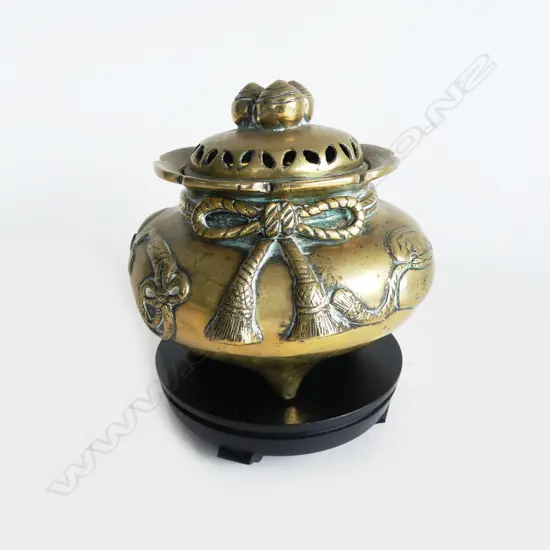ANTIQUE CHINESE BRASS INCENSE BURNER ON STAND H150MM