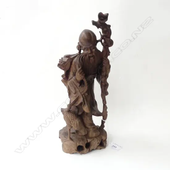 CHINESE ANTIQUE CARVED HARDWOOD FIGURE TRAVELING SAGE H320MM