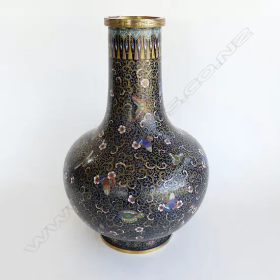 LG BLACK CLOISONNE VASE H.450mm