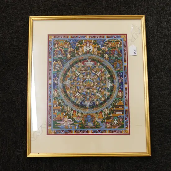 A TIBETAN BUDDHIST THANGKA framed 330 x 260mm