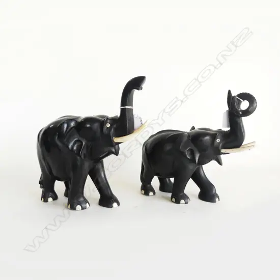 2 LARGE CARVED EBONY ELEPHANTS H250MM TALLEST