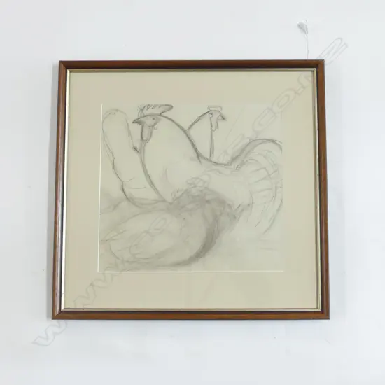 JOHN WEEKS ROOSTERS PENCIL 300MM X 325MM ex. Weeks estate auction