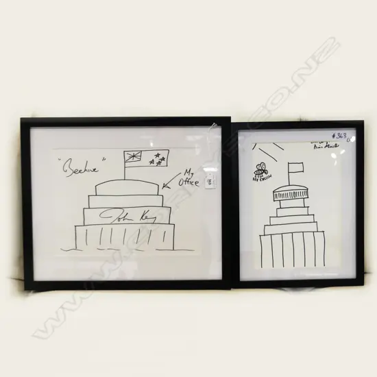 2 BEEHIVE SKETCHES SIGNED JOHN KEY 240x330mm & 'BEE ENGLISH'
