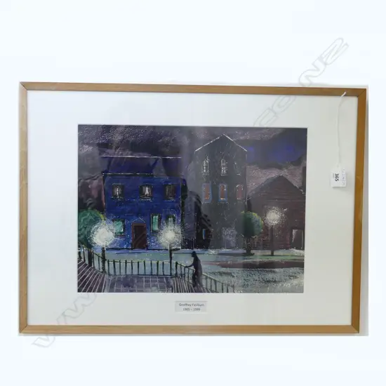 G. E. FAIRBURN, UNTITLED (NIGHT TIME STREET SCENE) MIXED MEDIA 265x365mm