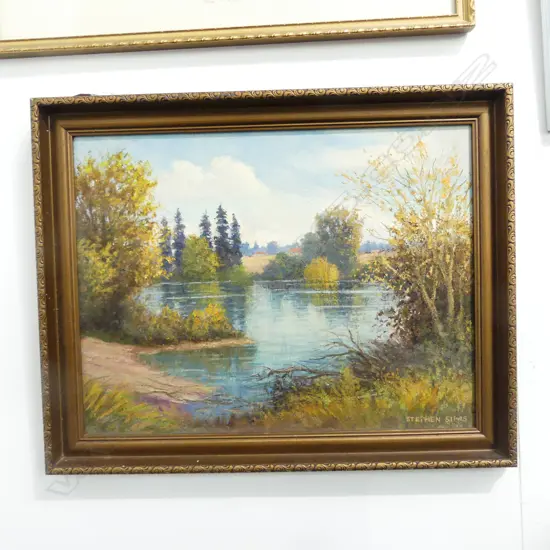 1977 STEPHEN SIMS OIL ON BOARD ‘THE WAIKATO RIVER AT HAMILTON’, W.530MM L.430MM