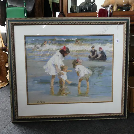 EDWARD HENRY POTTHAST, CHILDREN PLAYING AT THE SEASHORE, PRINT 540x690mm