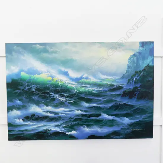 H. SUKBUM, COASTAL SCENE, ACRYLIC ON CANVAS, 610x910mm