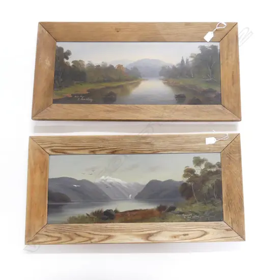 TWO EARLY NZ OILS BY PAUL WREN, LAKE MANAPOURI & WAIRAU RIVER, BOTH SIGNED & TITLED, 230x620mm