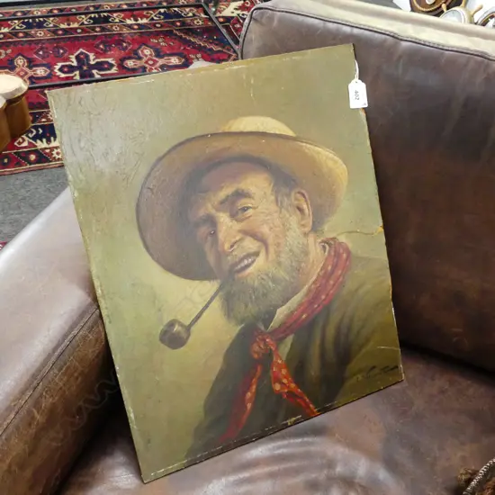 LEON NOIREAUT (FRENCH 1890-1960), UNTITLED (MAN SMOKING A PIPE) OIL ON BOARD, 460x380mm