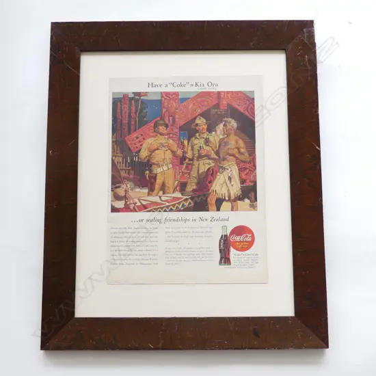 FRAMED VINTAGE COKE = KIA ORA MAGAZINE PRINT, 1944 345x255mm
