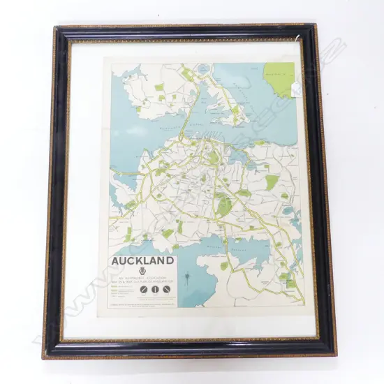 FRAMED PRE 1965 AA MAP 'WAY IN WAY OUT AUCKLAND'