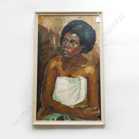 RUSSELL WILLIAMS, PORTRAIT OF A FIJIAN WOMAN, OIL ON BOARD, SIGNED & DATED 1966, 680 x 400mm