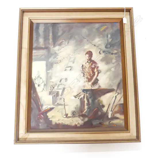 HEINZ BOEHNKE THE BLACKSMITH  oil on board framed 610 x 500 mm