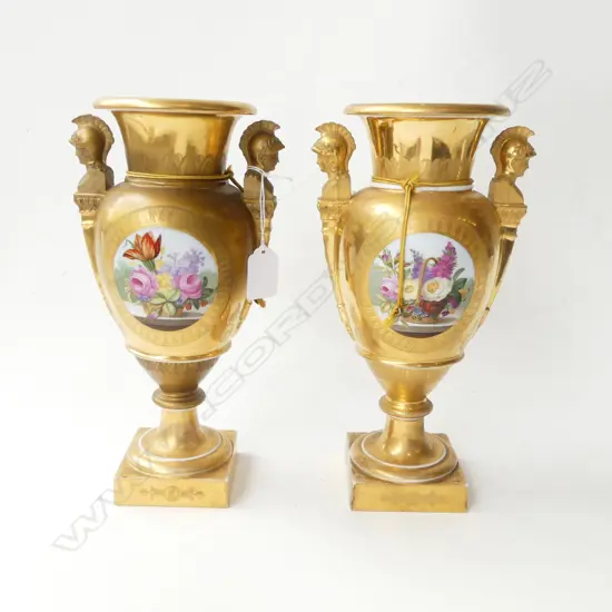 PR C 19thC CLASSICAL STYLE URNS; CHIPS TO ONE, H.270mm