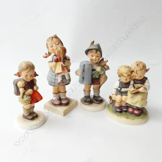 4 HUMMEL FIGURINES; THE SMART LITTLE SISTER, GIRL w. DOLL, etc H.150mm