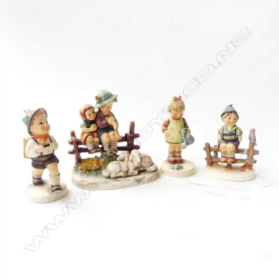 4 HUMMEL FIGURINES; 2 ON FENCE, etc, 125mm