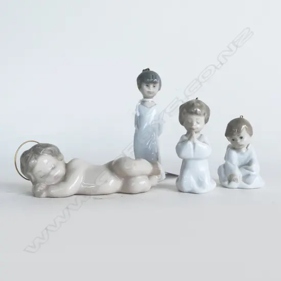 4 LLADRO FIGURES; 3 MINI CHRISTMAS ANGELS H.95mm & BABY JESUS L.90mm