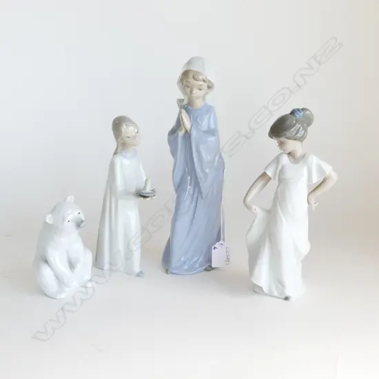 2 LLADRO; POLAR BEAR & GIRL w. CAKE AF + 2 NAO; PRAYING GIRL H.275mm & YOUNG GIRL