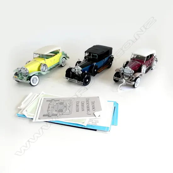 3 FRANKLIN MINT VINTAGE CAR MODELS; 2 1930 DUESENBERG TOURSTERS + ROLLS ROYCE PHANTOM L.230mm AF