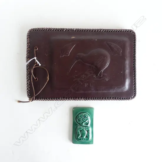EARLY NZ LEATHER ALBUM W. JENZ STUDIO POTTERY TIKI