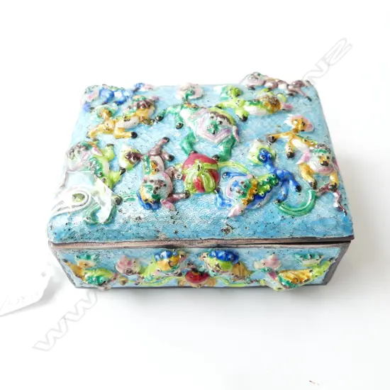 ORIENTAL ENAMEL AND WOOD JEWELLERY BOX 120x90x60mm