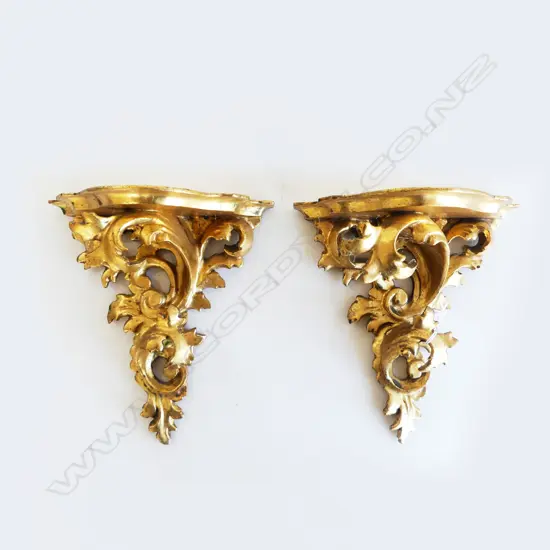2 GILTWOOD WALL SCONCES H.190mm