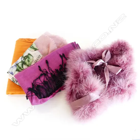 4 SCARVES, 1 PINK FAUX FUR