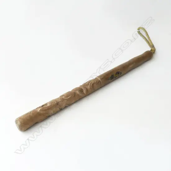 WOODEN CLUB w. CARVED MAORI DESIGN L.485mm