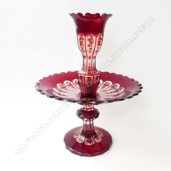 3 PCE RED FLASHED GLASS COMPORT H.490mm chips