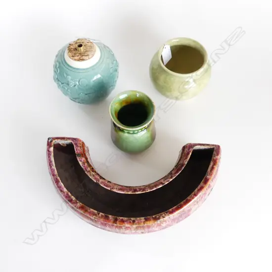 3pces Crown Lynn Trickle Glazed Pottery tallest 90 mm & Crown Lynn Ginger Jar H 120mm plugged with lamp fitting