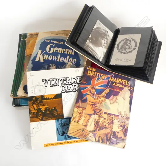 ASST. ALBUMS; STAMPS, CIGARETTE CARDS, POSTCARDS