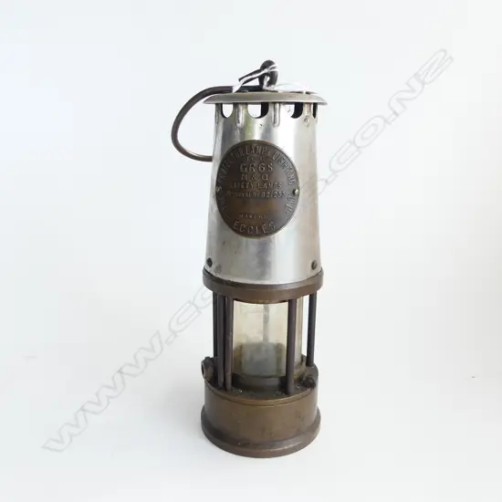 VINTAGE 'ECCLES' MINERS LAMP; H.320mm