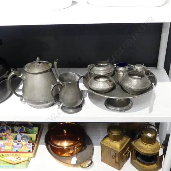 PEWTER PART TEA SERVICE w. OTHER PEWTER (8); Incl. COMPORT H.120mm