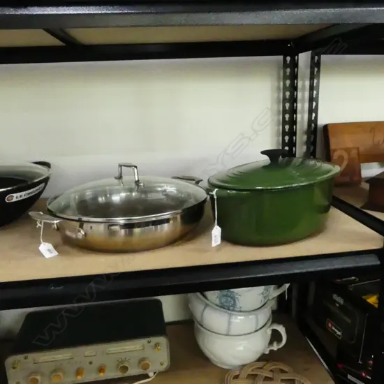 LE CREUSET CAST IRON OVAL CASSEROLE & SCANPAN STAINLESS STEEL PAN (GLASS LID)