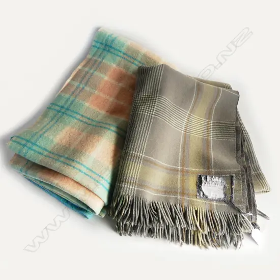 TWO NZ WOOL CHECKED PATTERNS ONE WITH WORN LABEL ONE WITHOUT