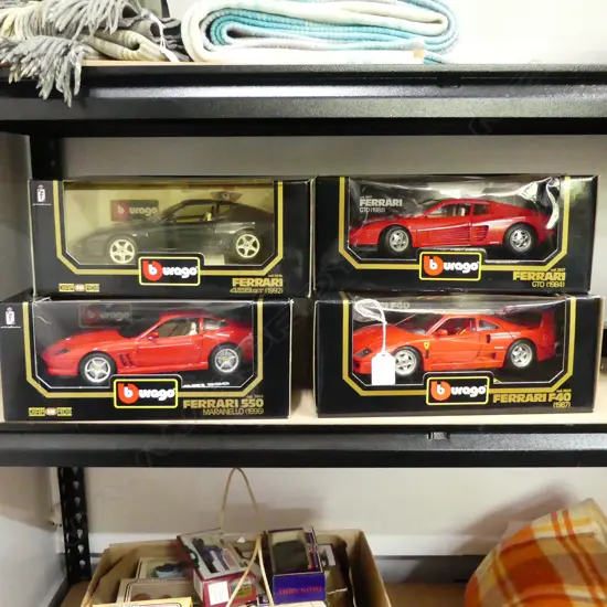 4 BOXED BURAGO 1:18 FERRARI DIE-CAST MODELS