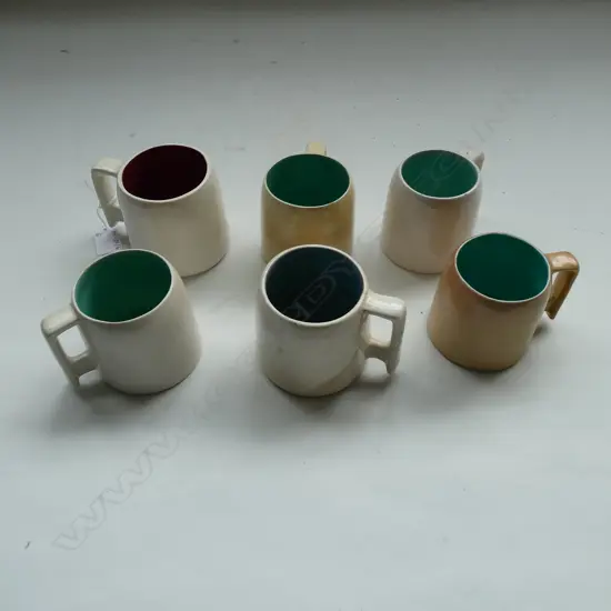 6 O. C. STEPHENS DECO MUGS, ALL MARKED VERSO H.90mm