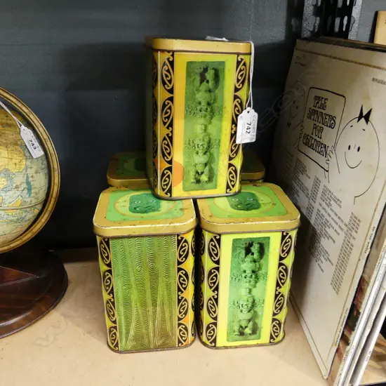 5 KITCHEN TINS w. MAORI DESIGNS H.160mm