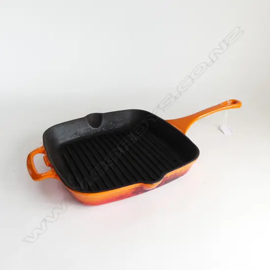 ORANGE ENAMELLED CAST IRON GRILL PAN L.500mm