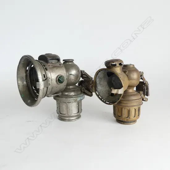 VINTAGE CARBIDE BICYCLE LAMP H. 160mm w. OTHER BRASS LAMP