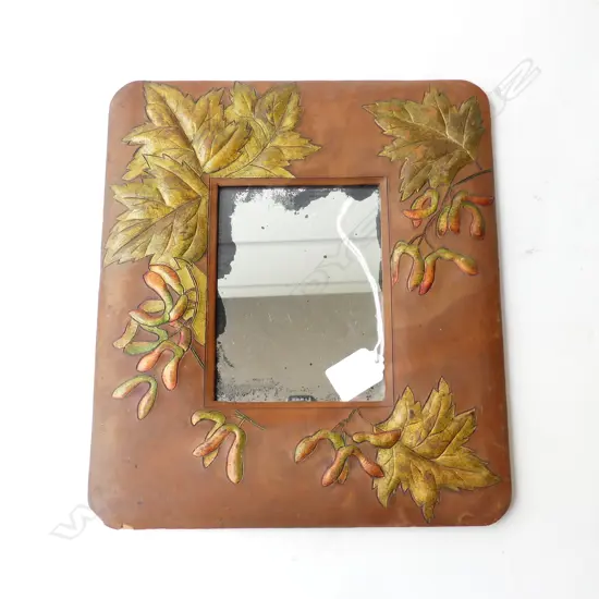 C. 19thC EMBOSSED LEATHER MIRROR 300x270mm