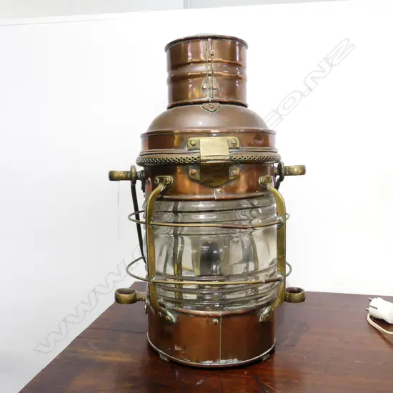 LG. VINTAGE COPPER & GLASS DAVEY & Co SHIPS LANTERN  H.550mm